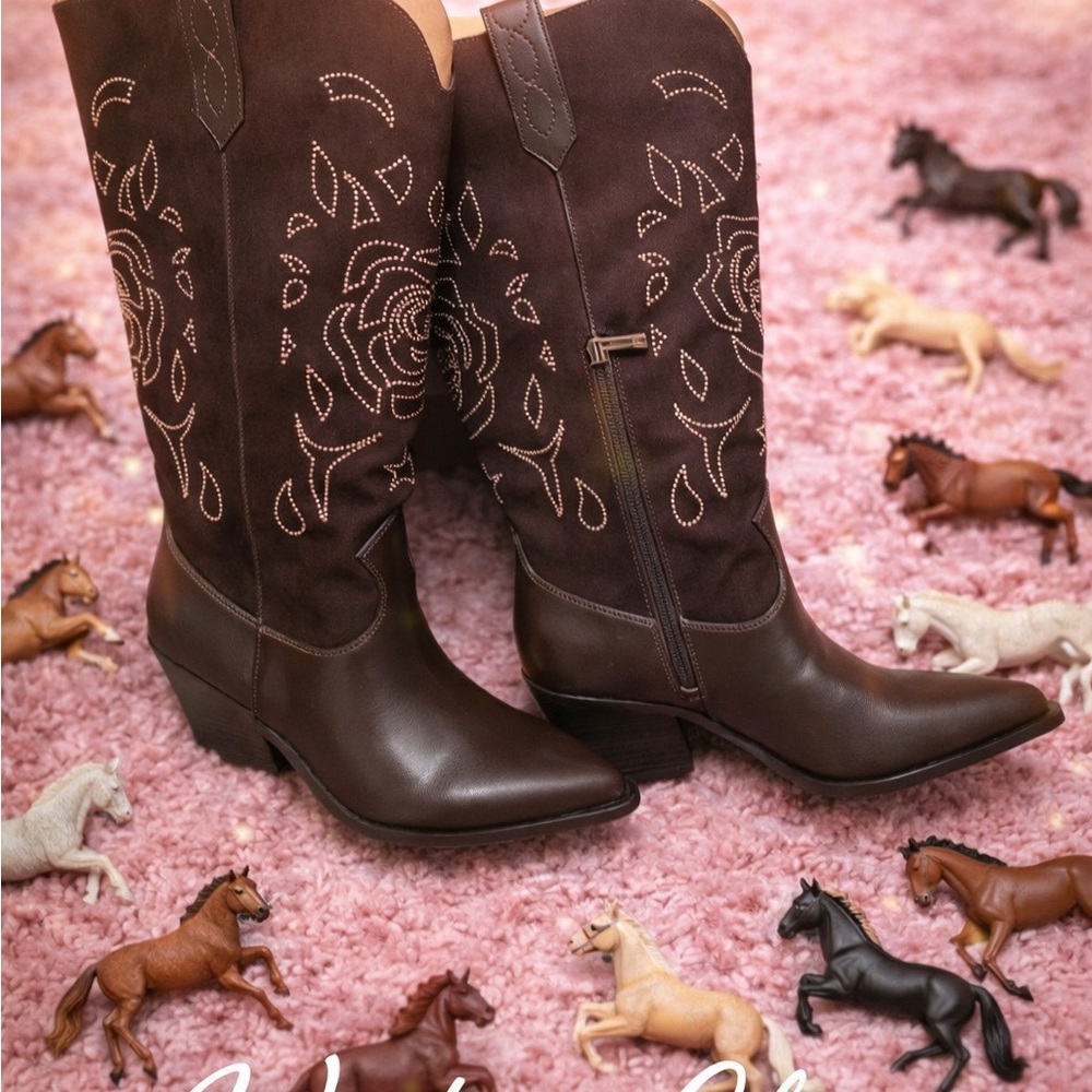 Jessica Simpson Brown Zodra Embroidered Western Knee-High Boots W 6.5 WC  NIB